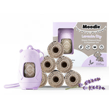 Load image into Gallery viewer, Teddy Bear Disposable Diaper Bags Dispenser COMBO PACK | 105 LAVENDER SCENTED Baby Poop Bags TOTAL & 1x Dispenser (LAVENDER SKY)