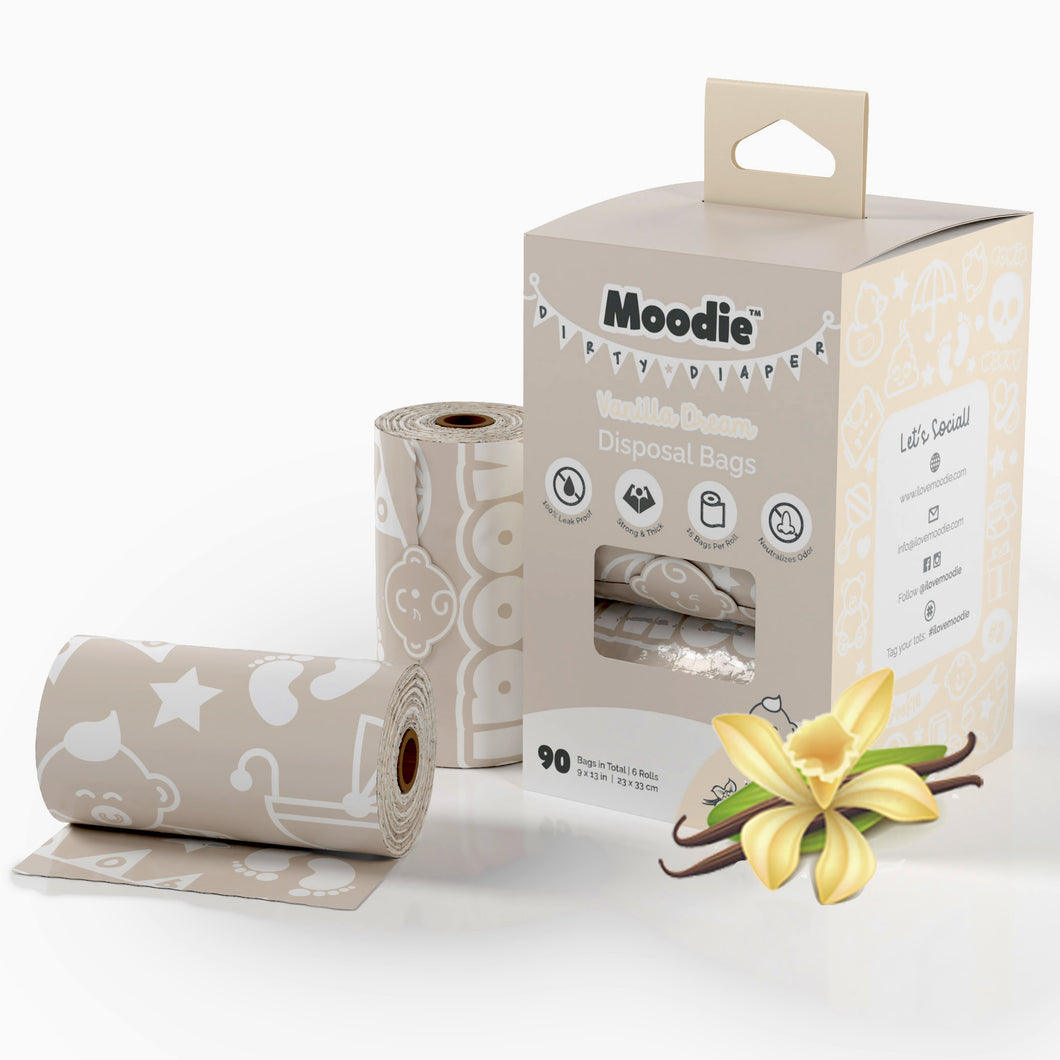 Baby Disposable Diaper Bags |VANILLA SCENTED - 6 Roll Refill Pack